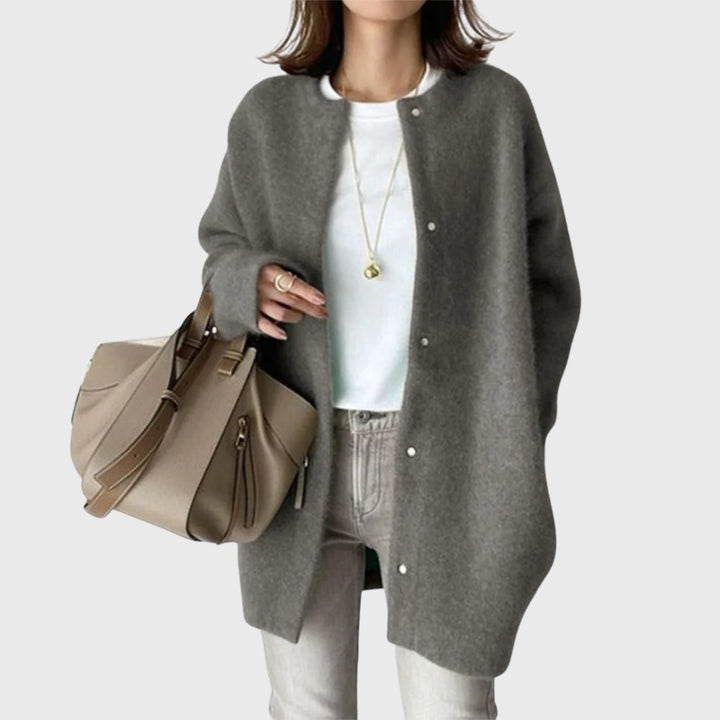 Kaschmir Cardigan Lang Knöpfe Elegant Damen Strickjacke - Gray