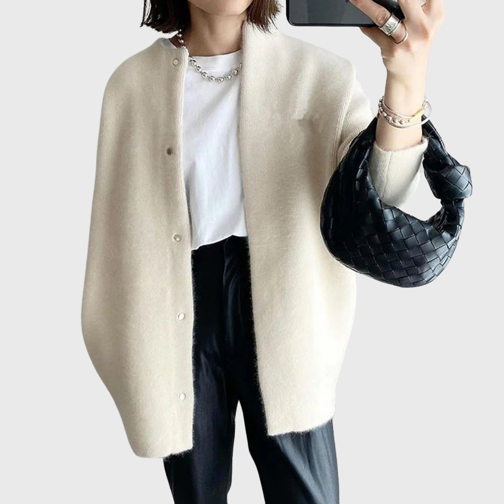 Kaschmir Cardigan Lang Knöpfe Elegant Damen Strickjacke - Beige