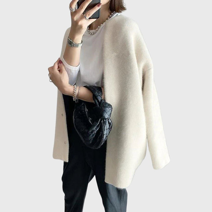 Kaschmir Cardigan Lang Knöpfe Elegant Damen Strickjacke