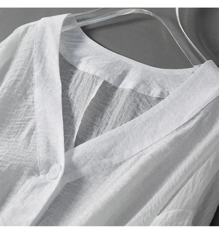 Leinen Bluse Langarm Oversized V-Ausschnitt Sommer