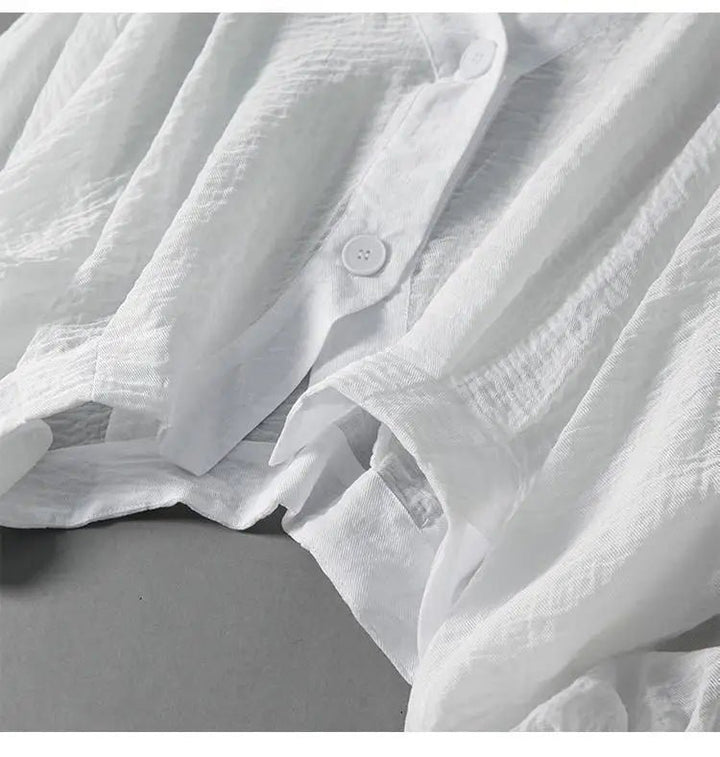 Leinen Bluse Langarm Oversized V-Ausschnitt Sommer