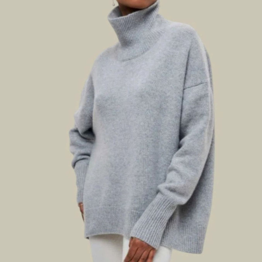 Locker Geschnittener Rollkragen Strickpullover für Damen Oversized - Grau