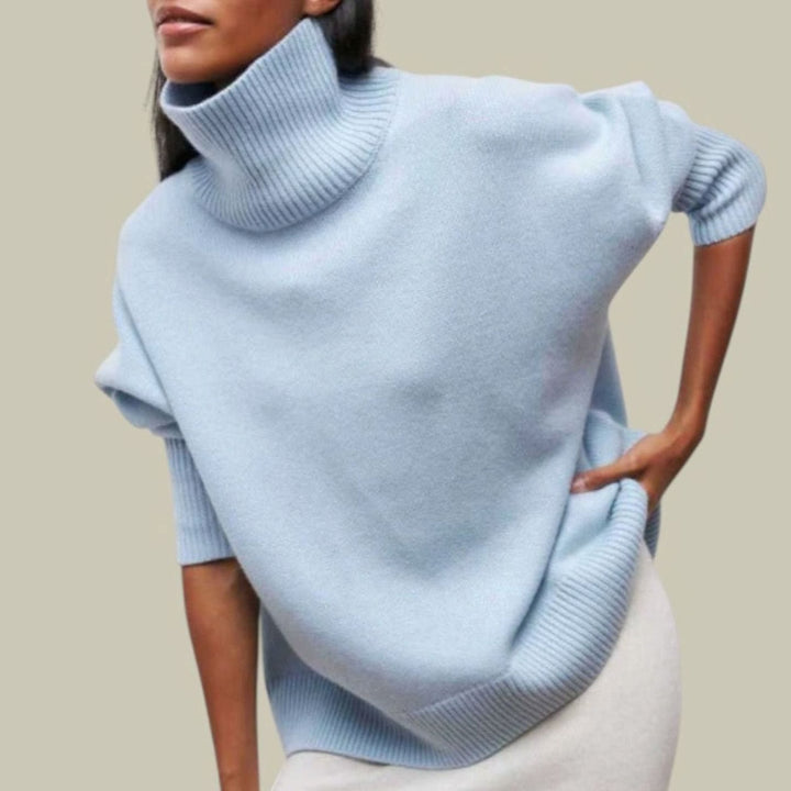 Locker Geschnittener Rollkragen Strickpullover für Damen Oversized - Blau