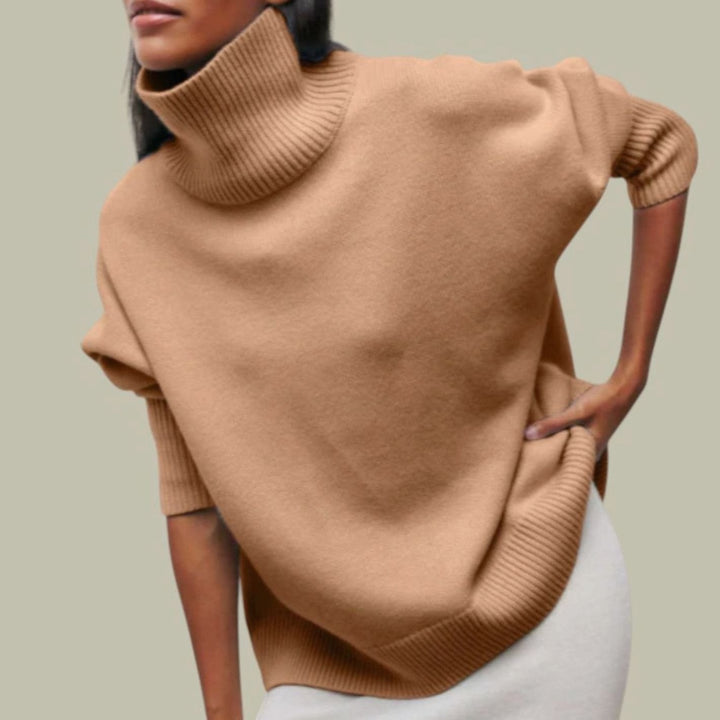 Locker Geschnittener Rollkragen Strickpullover für Damen Oversized - Khaki
