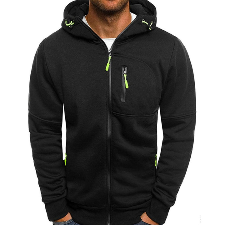 Lässiger Herren-Hoodie mit Reißverschluss und Kapuze - Schwarz