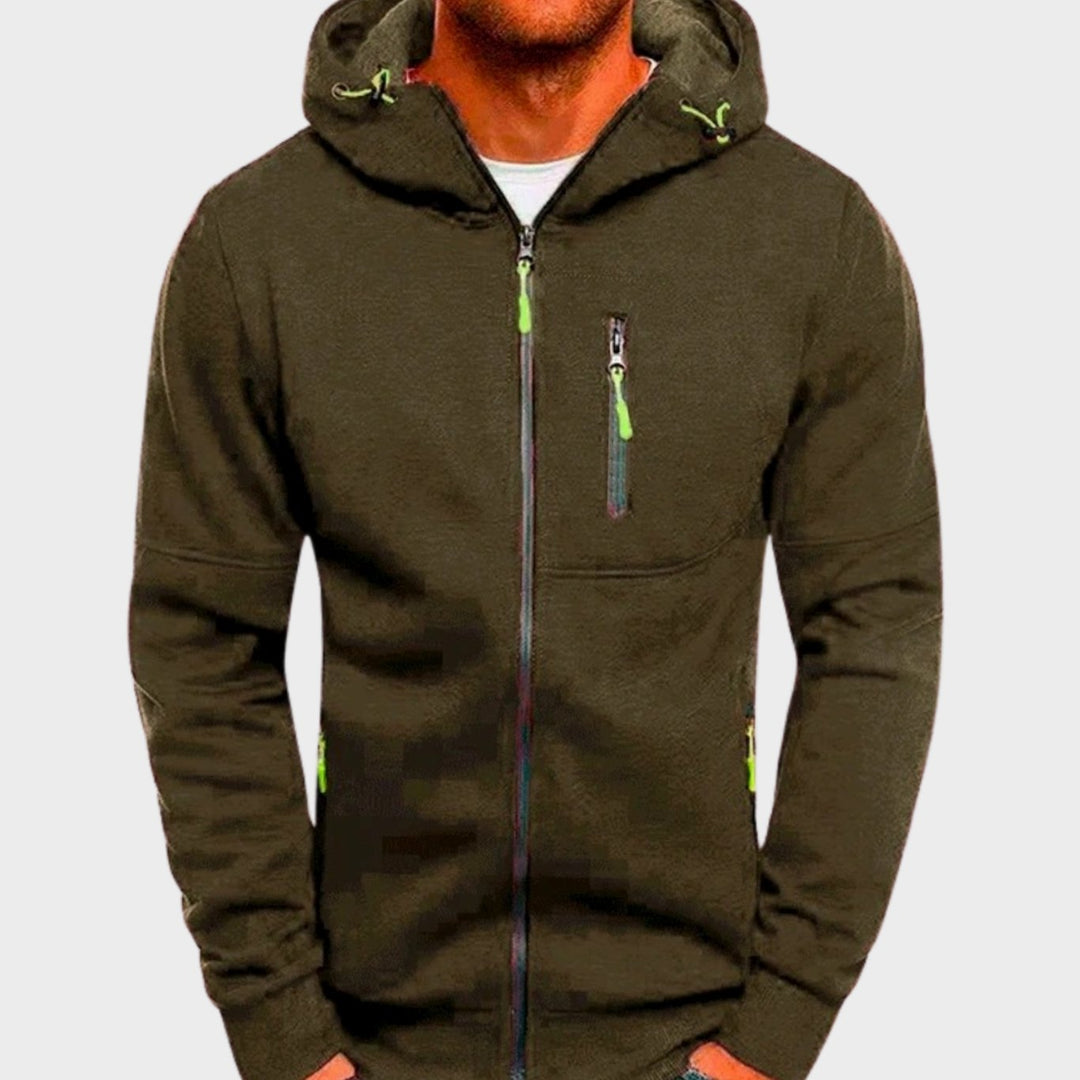 Lässiger Herren-Hoodie mit Reißverschluss und Kapuze - Olivgrün