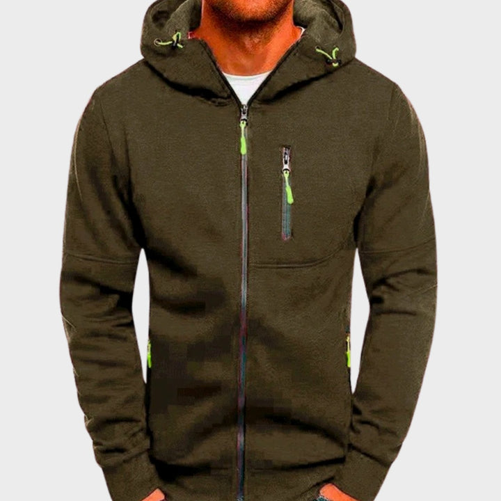 Lässiger Herren-Hoodie mit Reißverschluss und Kapuze - Olivgrün