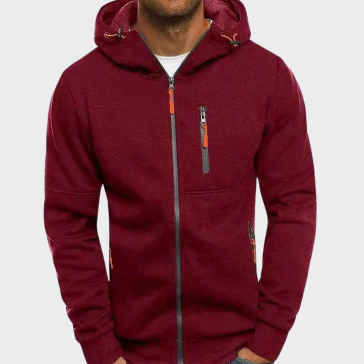 Lässiger Herren-Hoodie mit Reißverschluss und Kapuze - Rot