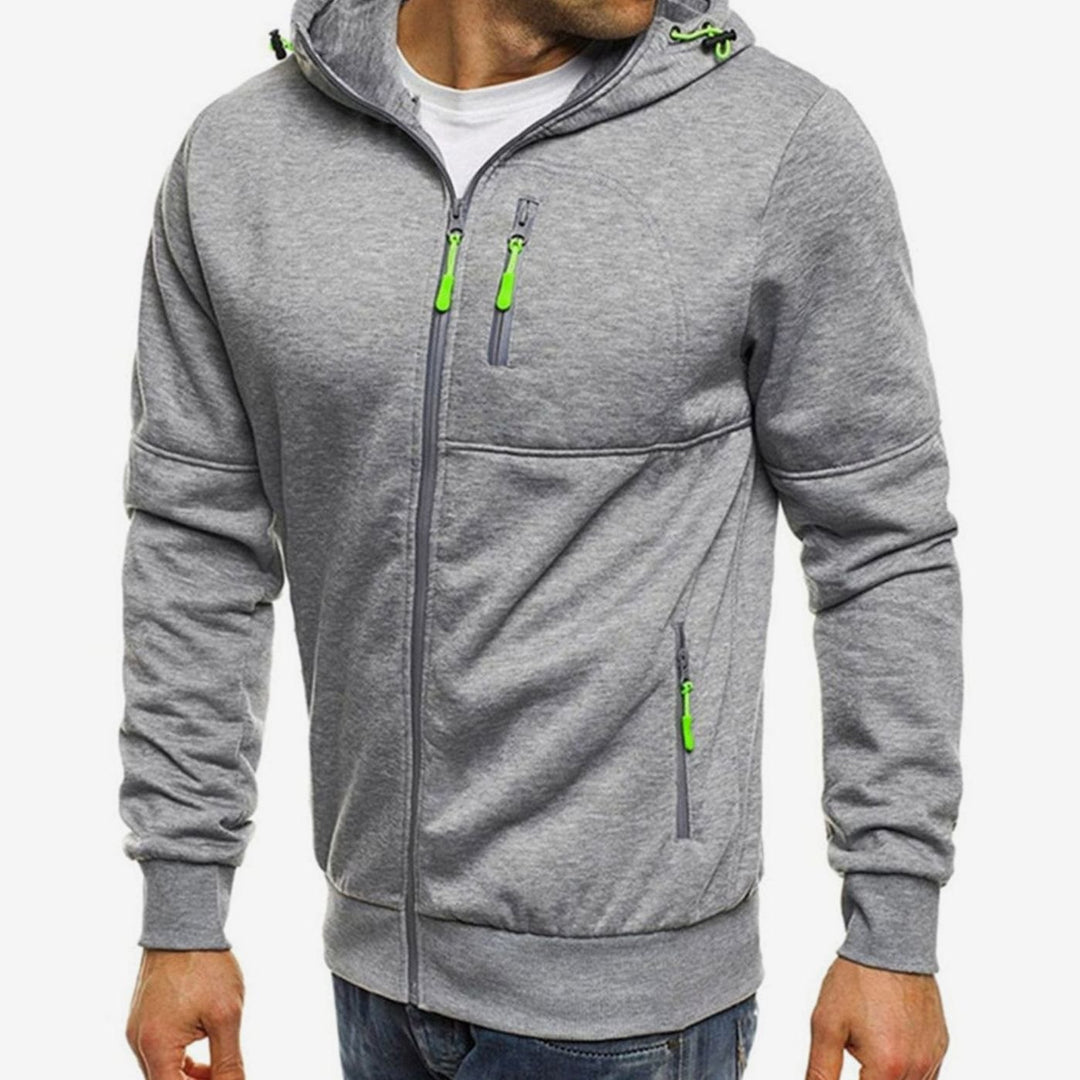 Lässiger Herren-Hoodie mit Reißverschluss und Kapuze - Hellgrau