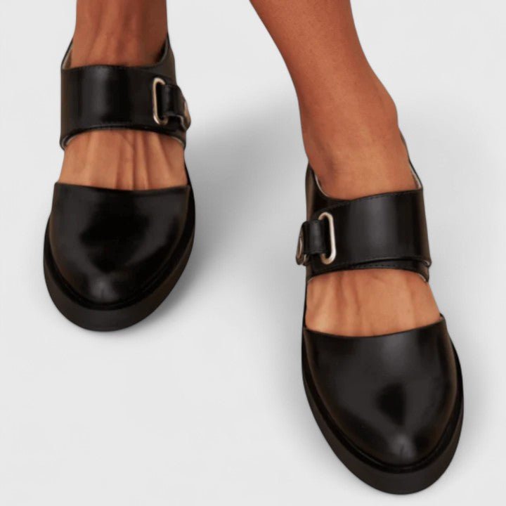 Mary Jane Schuhe Damen Breiter Riemen Chunky Sohle - Black