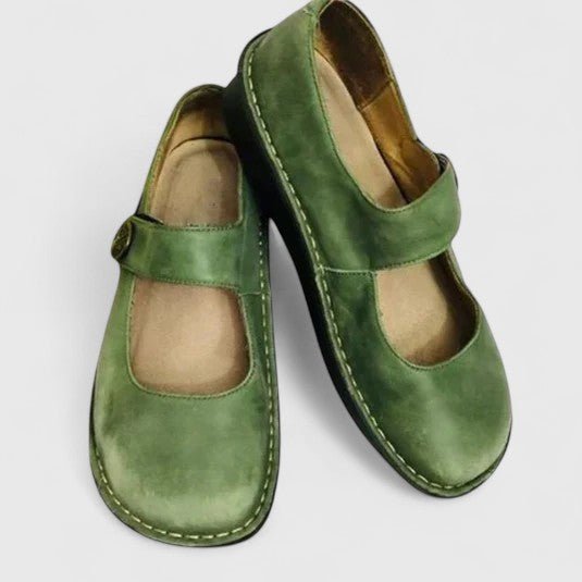 Mary Jane Schuhe Damen Flach Runder Zehenbereich Riemchen - Green