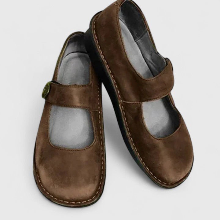 Mary Jane Schuhe Damen Flach Runder Zehenbereich Riemchen - Brown