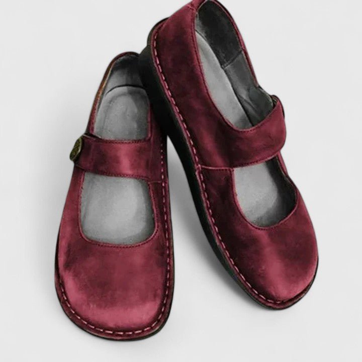 Mary Jane Schuhe Damen Flach Runder Zehenbereich Riemchen - Red