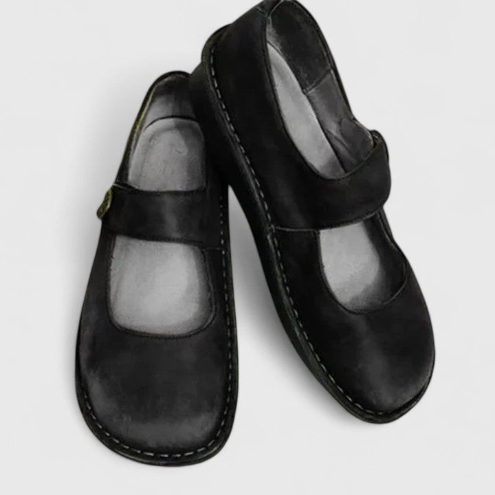Mary Jane Schuhe Damen Flach Runder Zehenbereich Riemchen - Black