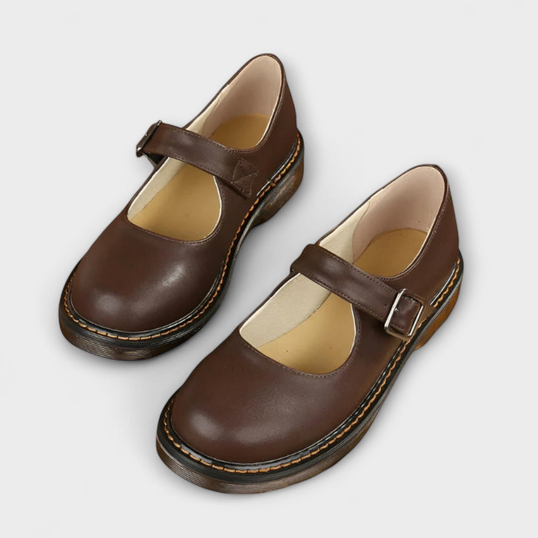 Mary Jane Schuhe Damen Riemchen Schnalle Runder Zehenbereich - Brown