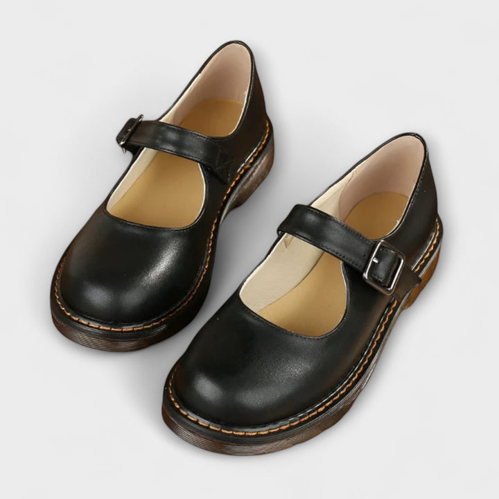 Mary Jane Schuhe Damen Riemchen Schnalle Runder Zehenbereich - Black