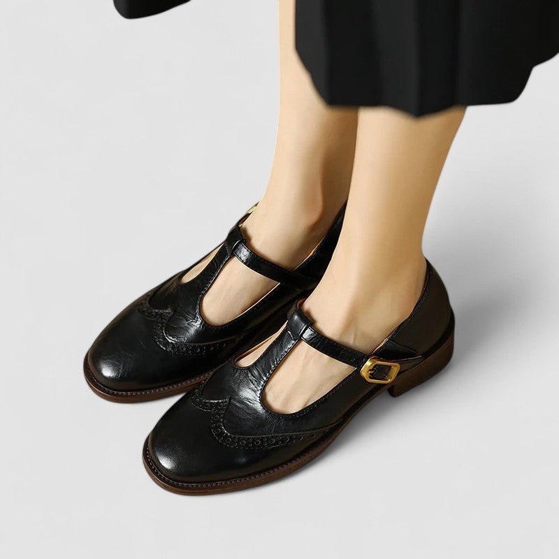Mary Jane Schuhe Orthopädisch T-Riemen Blockabsatz - Schwarz