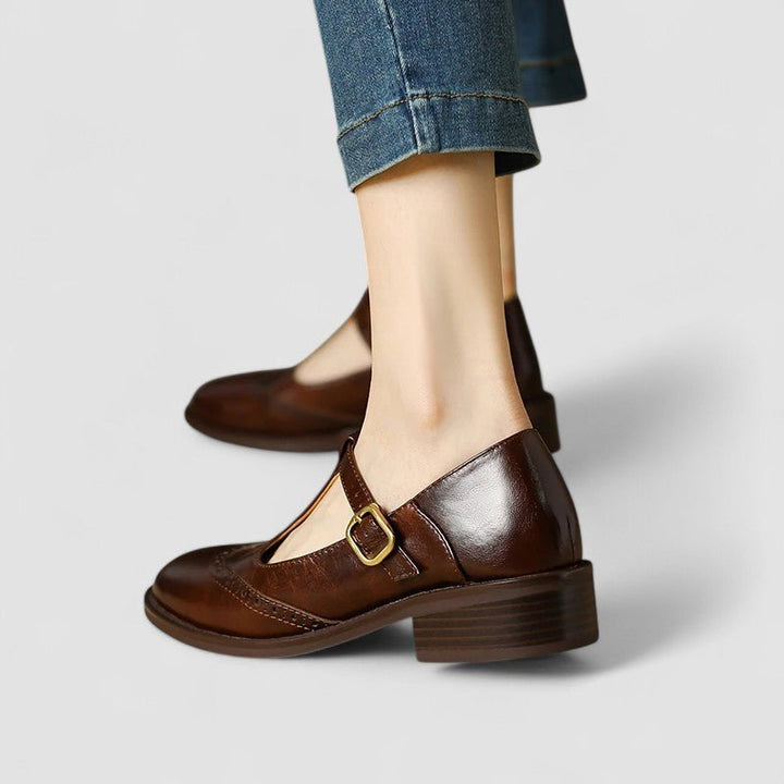Mary Jane Schuhe Orthopädisch T-Riemen Blockabsatz - Braun