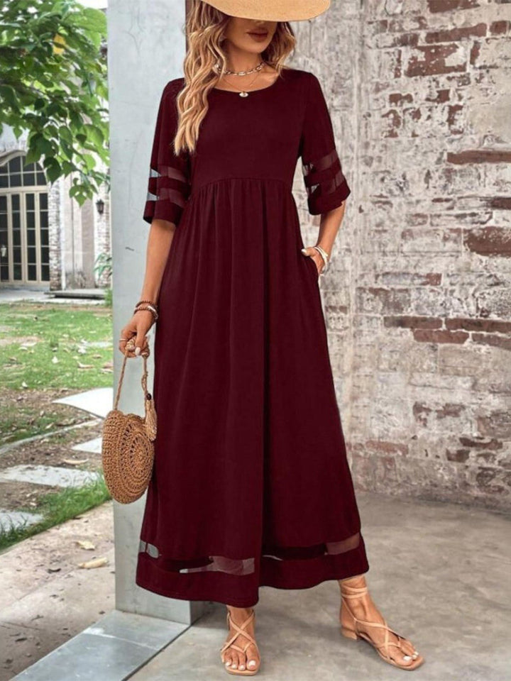 Maxi Kleid Mesh-Ärmel Figurschmeichelnd Elegant - Red