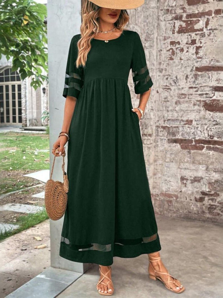 Maxi Kleid Mesh-Ärmel Figurschmeichelnd Elegant - Green