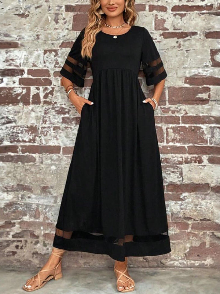 Maxi Kleid Mesh-Ärmel Figurschmeichelnd Elegant