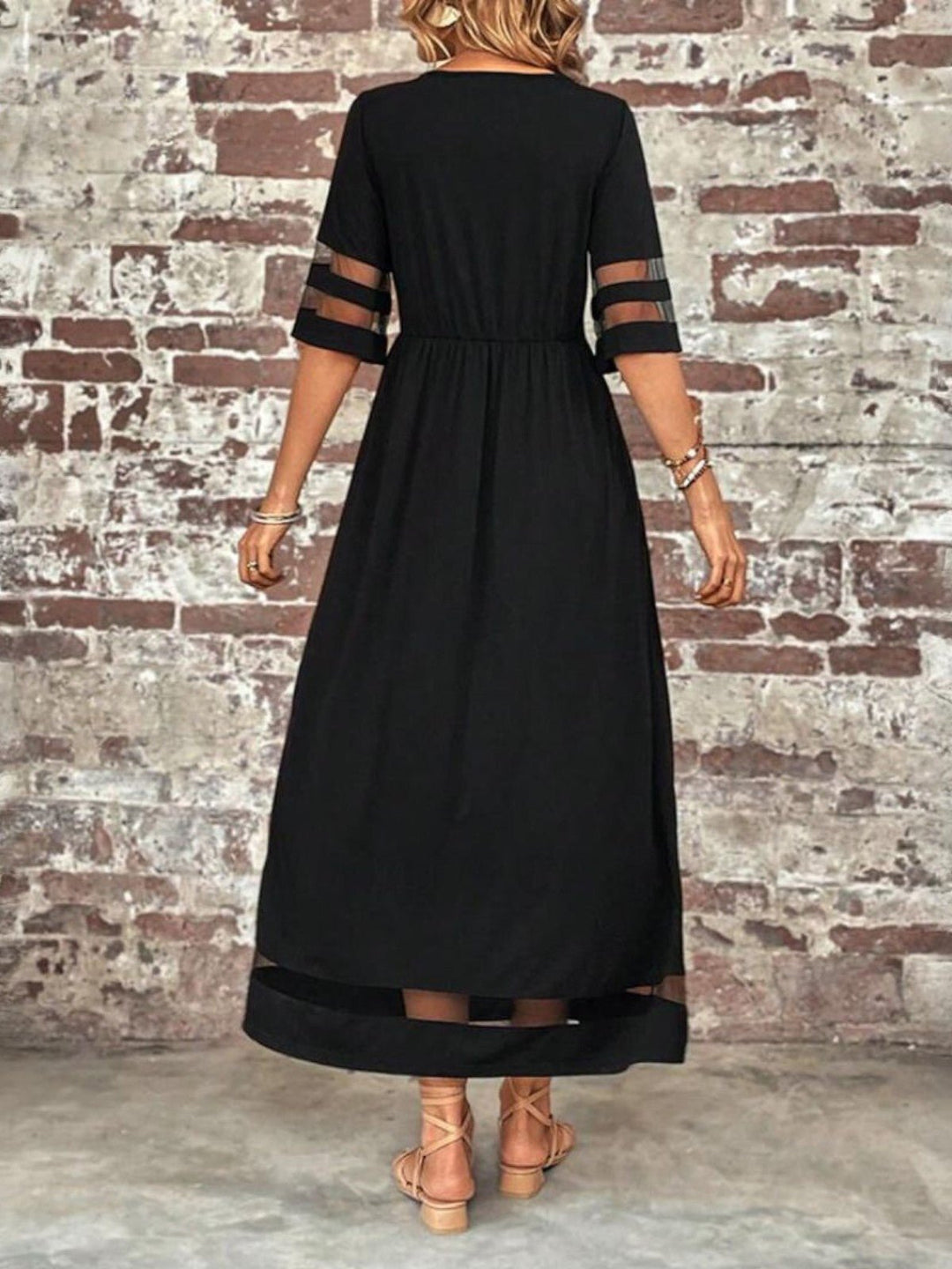 Maxi Kleid Mesh-Ärmel Figurschmeichelnd Elegant