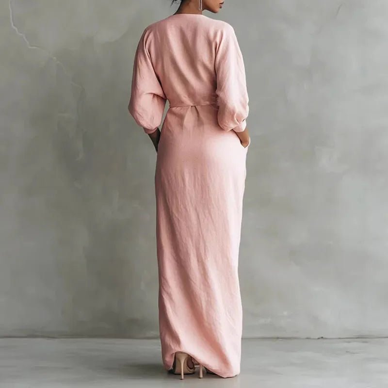 Maxi Wickelkleid V-Ausschnitt Langarm Elegant Formell