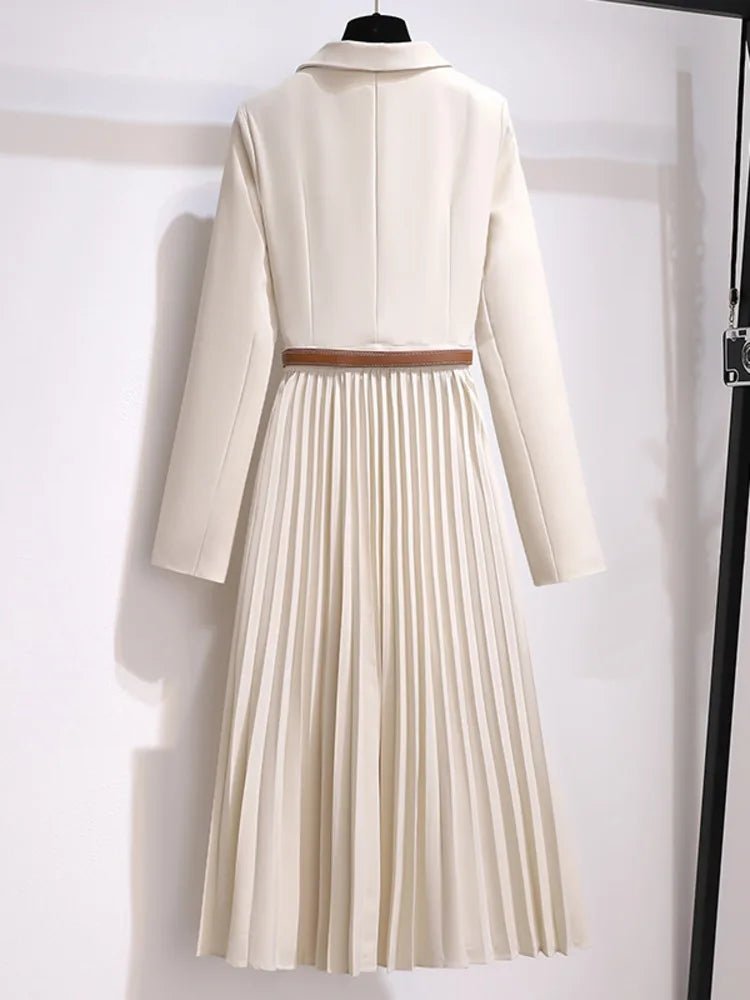Midi Blazerkleid Tailliert Plissiert Elegant