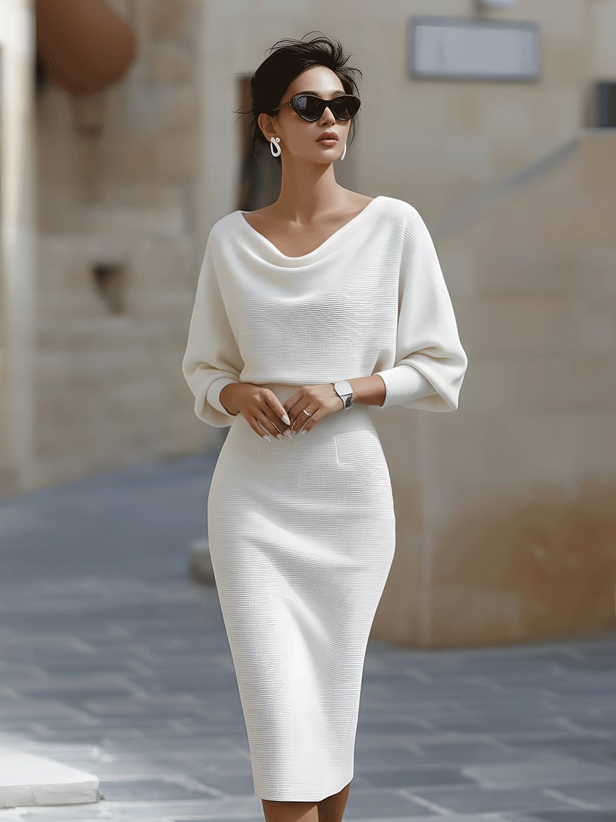 Midi Kleid Satin Wasserfallausschnitt Fledermausärmel