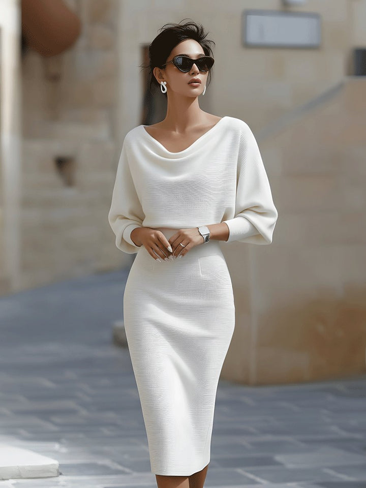 Midi Kleid Satin Wasserfallausschnitt Fledermausärmel