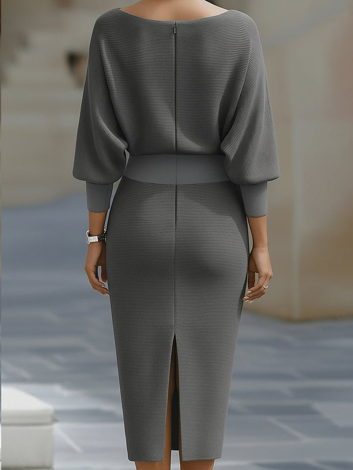 Midi Kleid Satin Wasserfallausschnitt Fledermausärmel