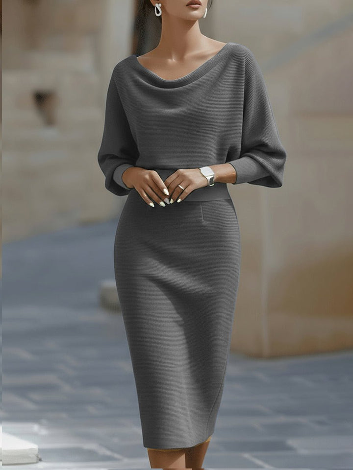 Midi Kleid Satin Wasserfallausschnitt Fledermausärmel - Gray