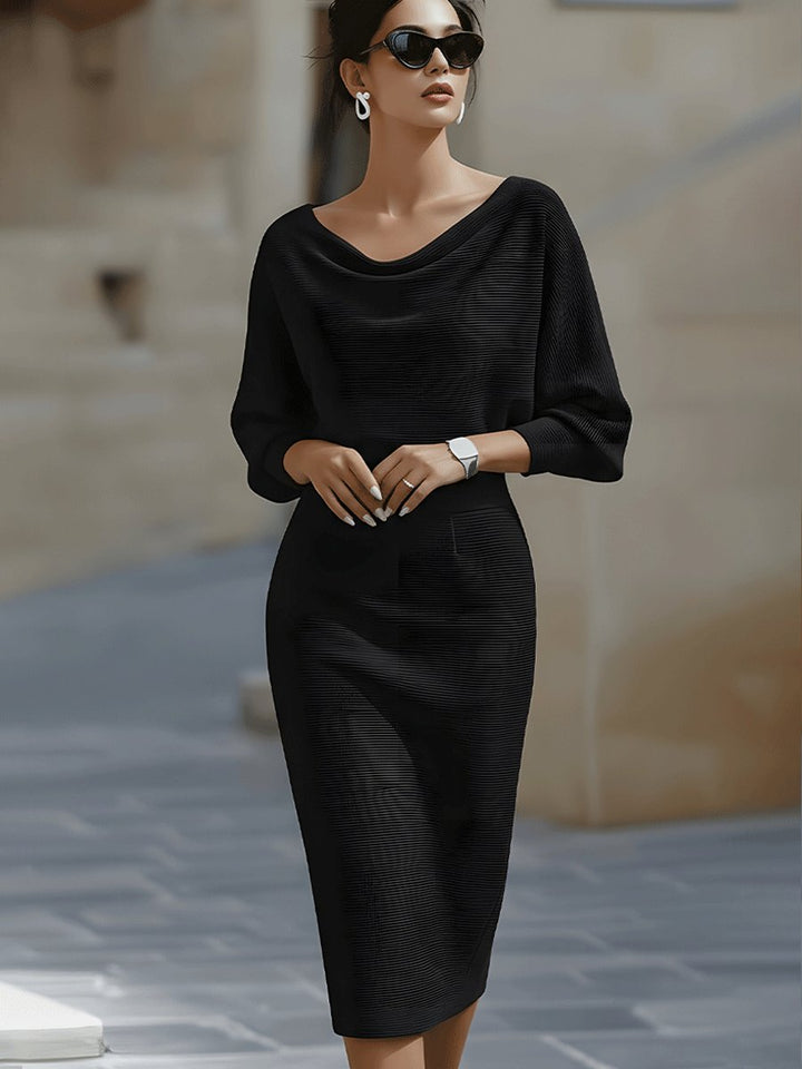 Midi Kleid Satin Wasserfallausschnitt Fledermausärmel