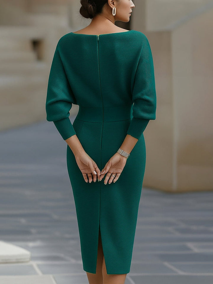 Midi Kleid Satin Wasserfallausschnitt Fledermausärmel