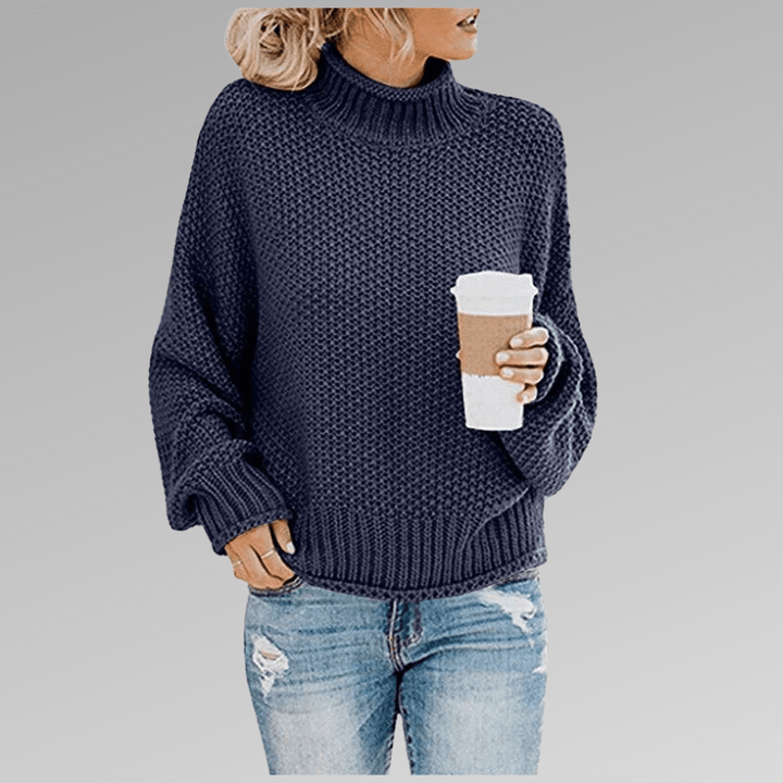 Felicia | Damen Gemütlicher Strickpullover mit hohem Kragen