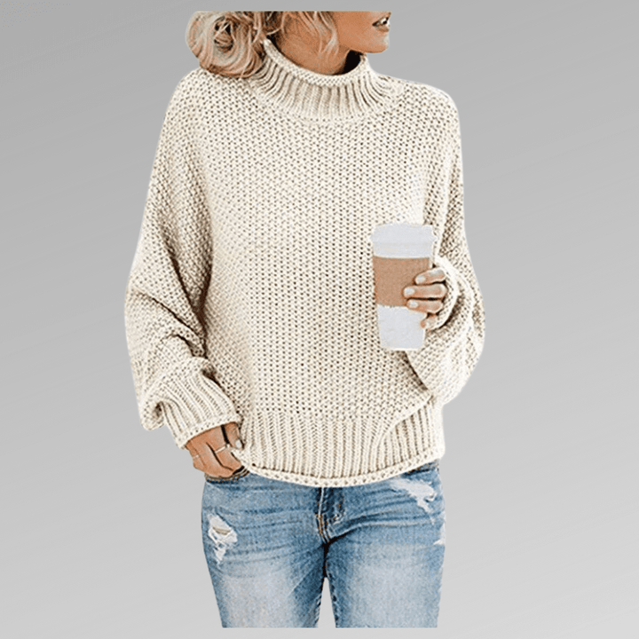 Felicia | Damen Gemütlicher Strickpullover mit hohem Kragen