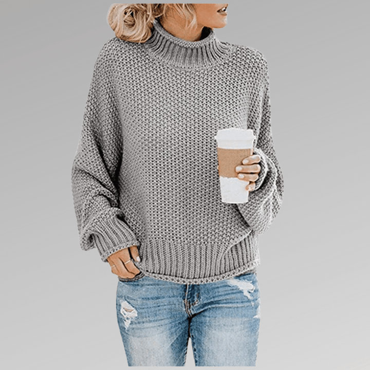 Felicia | Damen Gemütlicher Strickpullover mit hohem Kragen