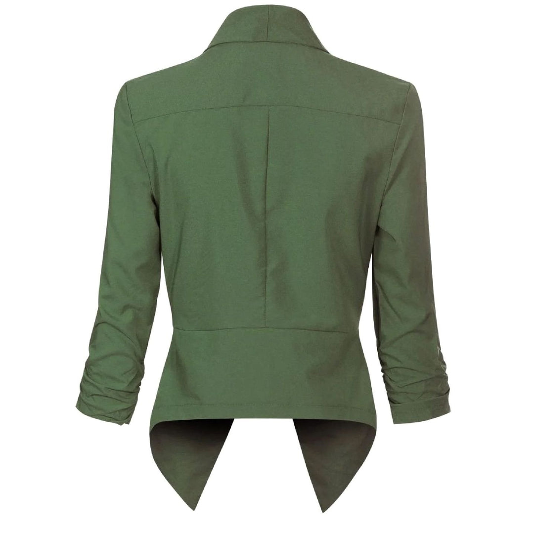 Offene Damen-Langarm-Blazer mit Wasserfallkragen gerafften Ärmeln