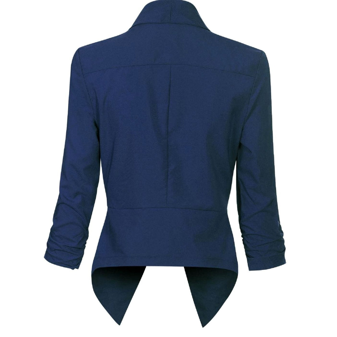 Offene Damen-Langarm-Blazer mit Wasserfallkragen gerafften Ärmeln