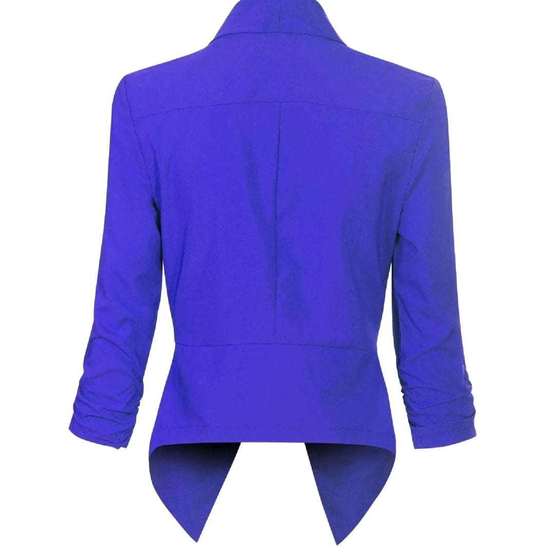 Offene Damen-Langarm-Blazer mit Wasserfallkragen gerafften Ärmeln