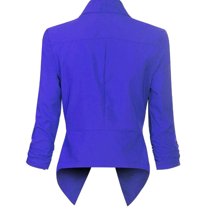 Offene Damen-Langarm-Blazer mit Wasserfallkragen gerafften Ärmeln