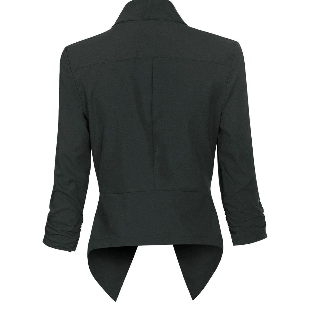 Offene Damen-Langarm-Blazer mit Wasserfallkragen gerafften Ärmeln