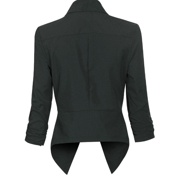 Offene Damen-Langarm-Blazer mit Wasserfallkragen gerafften Ärmeln