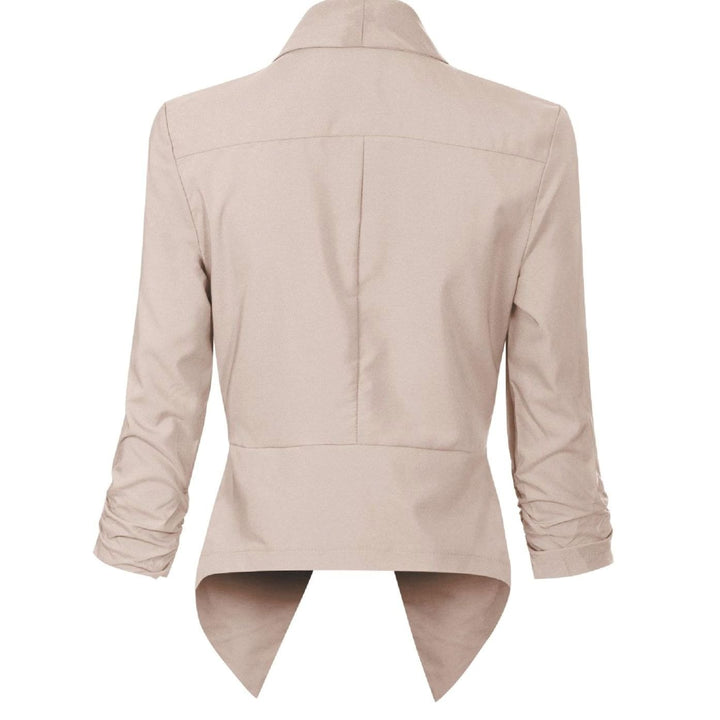 Offene Damen-Langarm-Blazer mit Wasserfallkragen gerafften Ärmeln