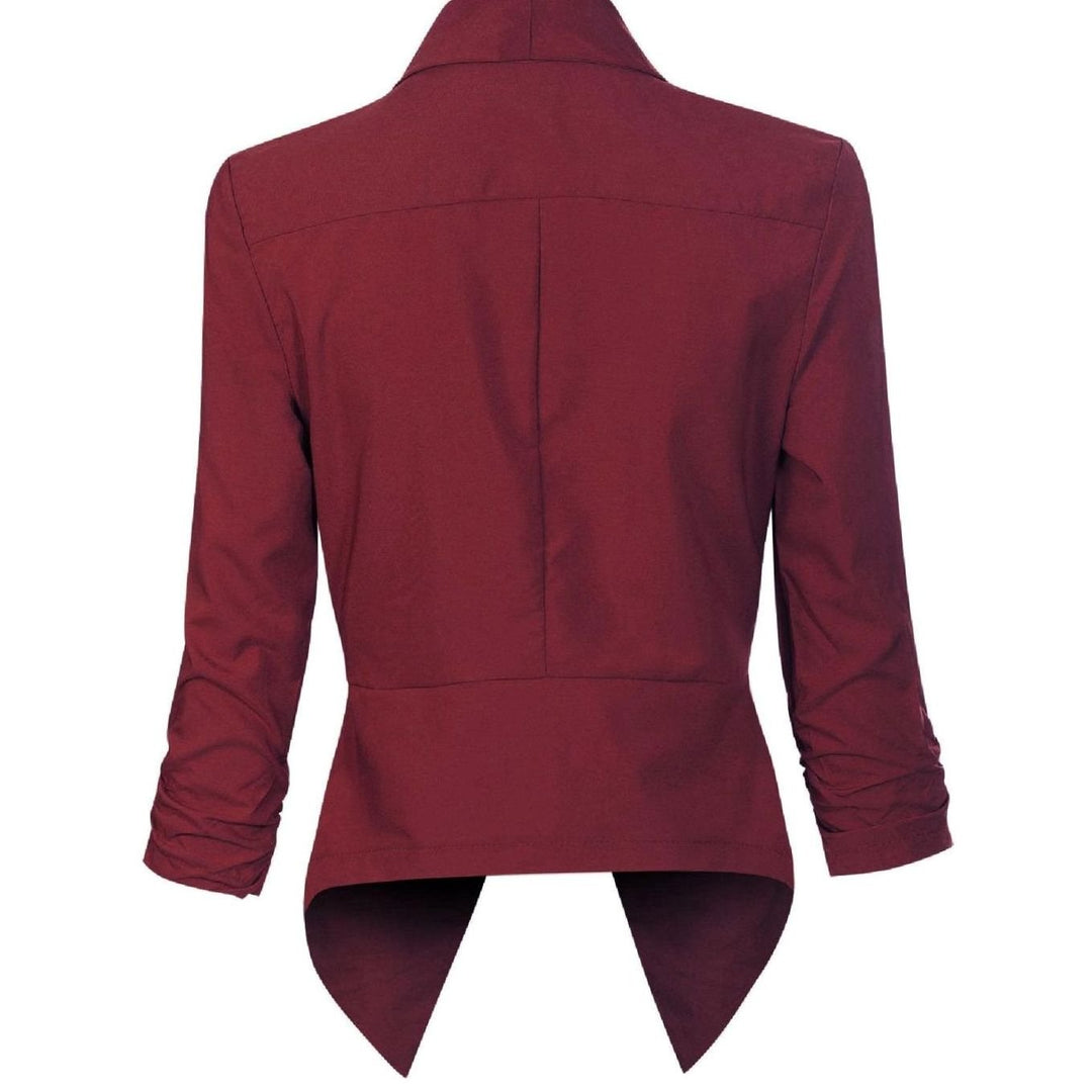 Offene Damen-Langarm-Blazer mit Wasserfallkragen gerafften Ärmeln