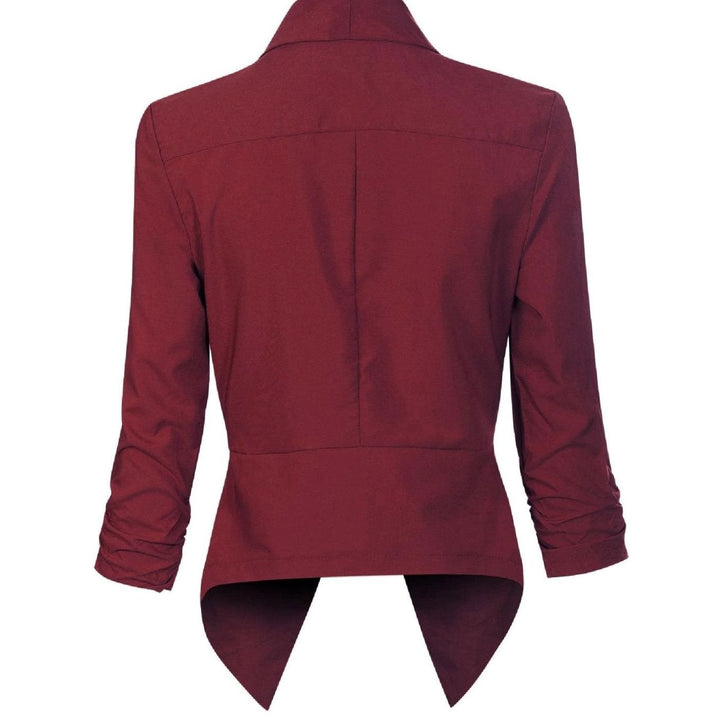 Offene Damen-Langarm-Blazer mit Wasserfallkragen gerafften Ärmeln