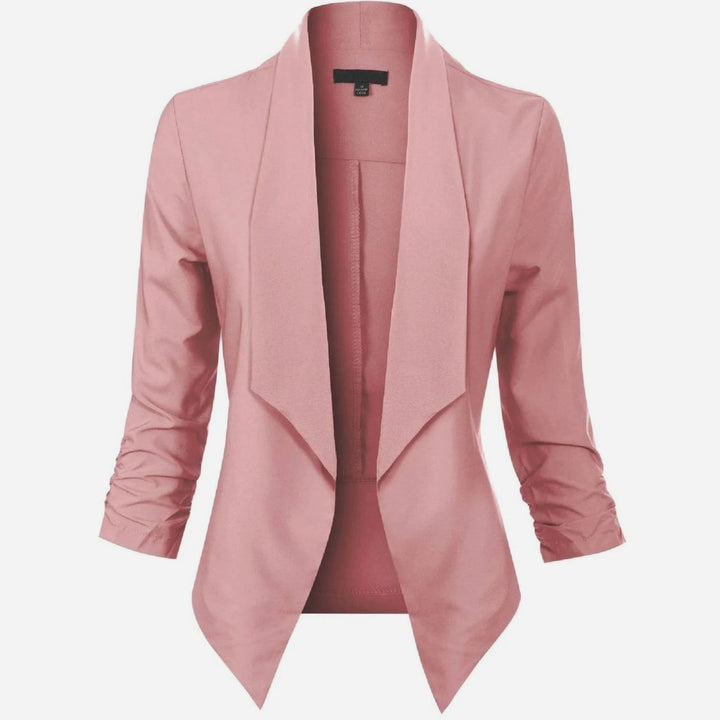 Offene Damen-Langarm-Blazer mit Wasserfallkragen gerafften Ärmeln - Rosa