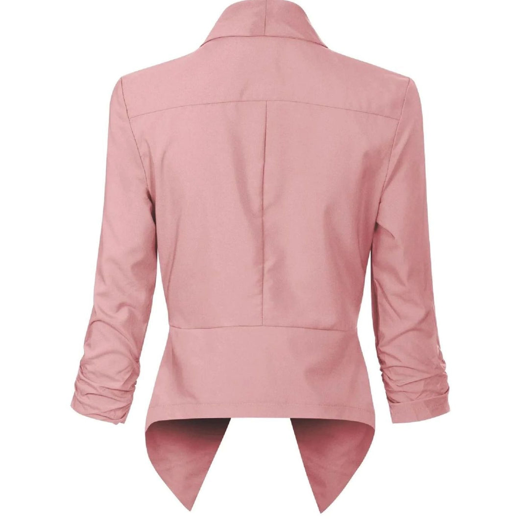 Offene Damen-Langarm-Blazer mit Wasserfallkragen gerafften Ärmeln