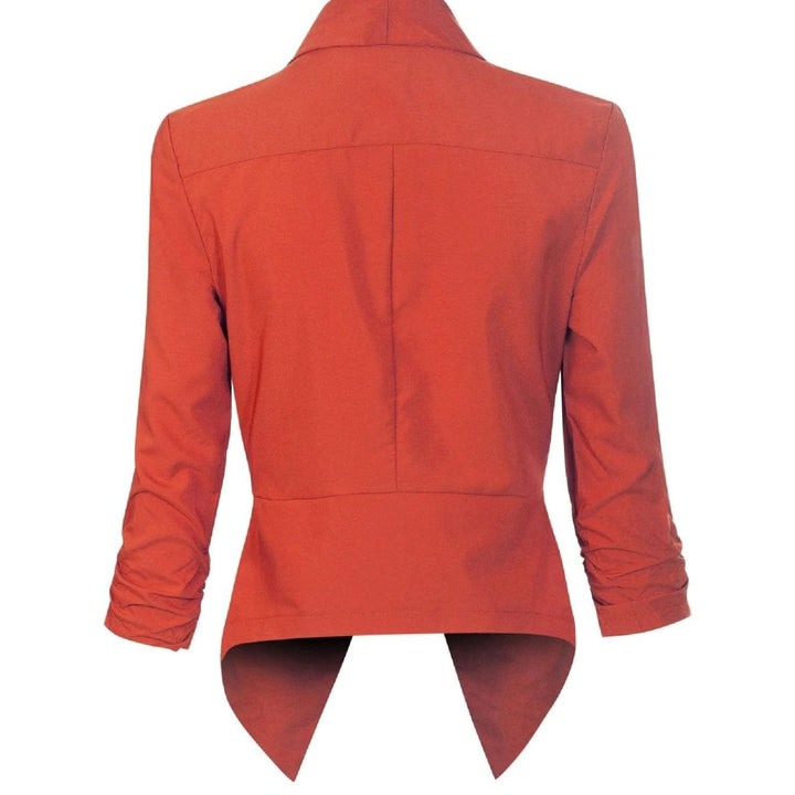 Offene Damen-Langarm-Blazer mit Wasserfallkragen gerafften Ärmeln