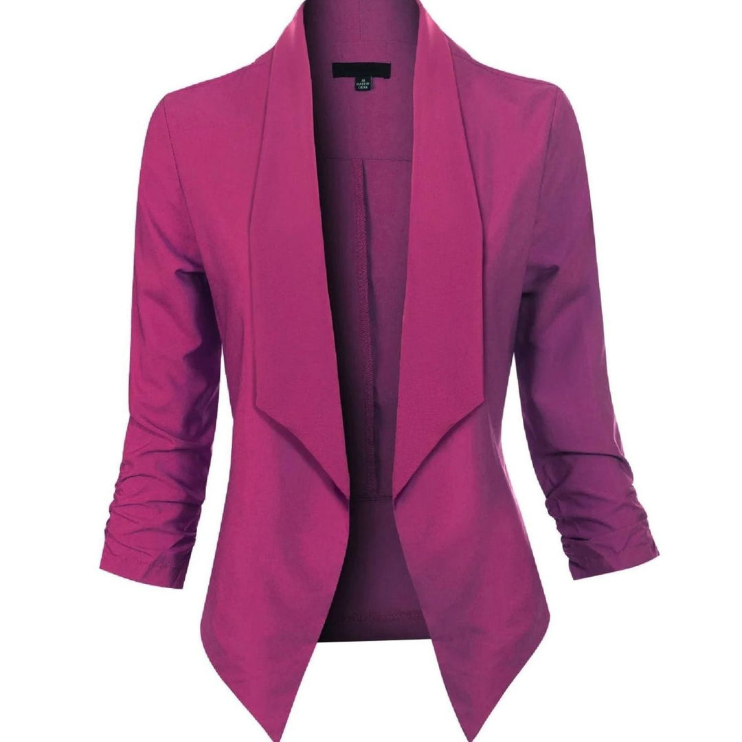 Offene Damen-Langarm-Blazer mit Wasserfallkragen gerafften Ärmeln - Lila
